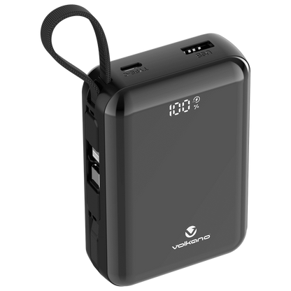 Volkano Solace Series 20 000 mAh Power Bank with Built-in USB-C & Lightning Cable - Black | VK-9040-BK