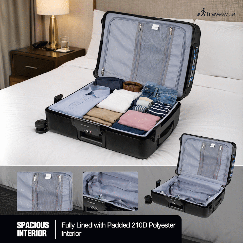 Travelwize Clipper PP 3Pc 4-Wheel Spinner Luggage Set Black | TW-9267-BK