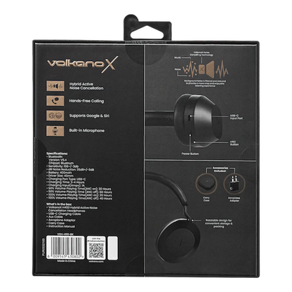 VolkanoX H400 Hybrid Active Noise Cancellation Headphones - Black | VXH-400-BK