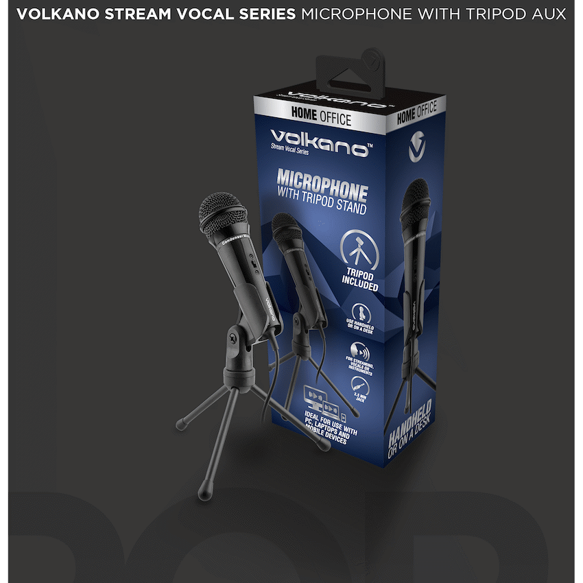 Volkano Stream Vocal Microphone with Tripod, Aux | VK-6519-BK