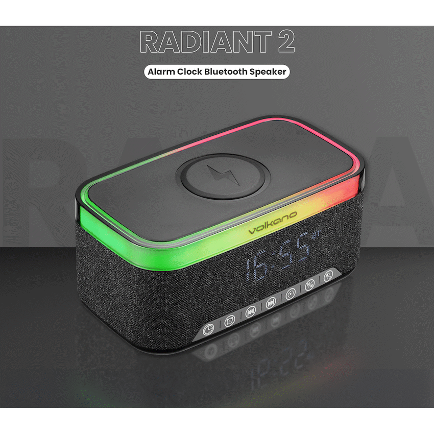 Volkano Radiant 2 Alarm Clock with Wireless Charging and Speaker - Black | VK-3135-BK[V2]
