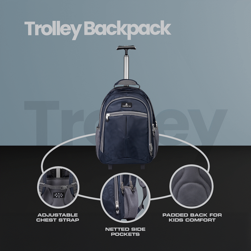 Volkano Orthopaedic Trolley Backpack 27L - Navy/Grey | VK-7094-NVGR