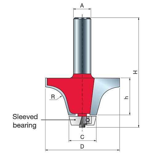 Freud Roundover Bowl Router Bit, D-50.8mm x h-25.4mm x H-73.6mm x C-19.1mm x R-12.7mm x A-1/2" | 85-00150P