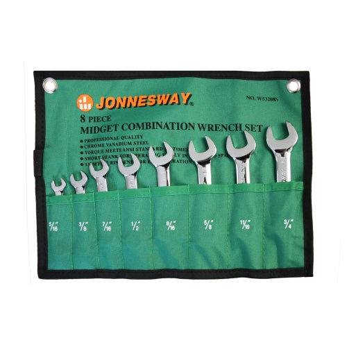 Jonnesway W53208S MIDGET COMBINATION WRENCH SET 8PC (SAE) (JOT316)