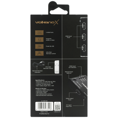 VolkanoX Define Series HDMI Switch 3-Way | VK-20211-BK