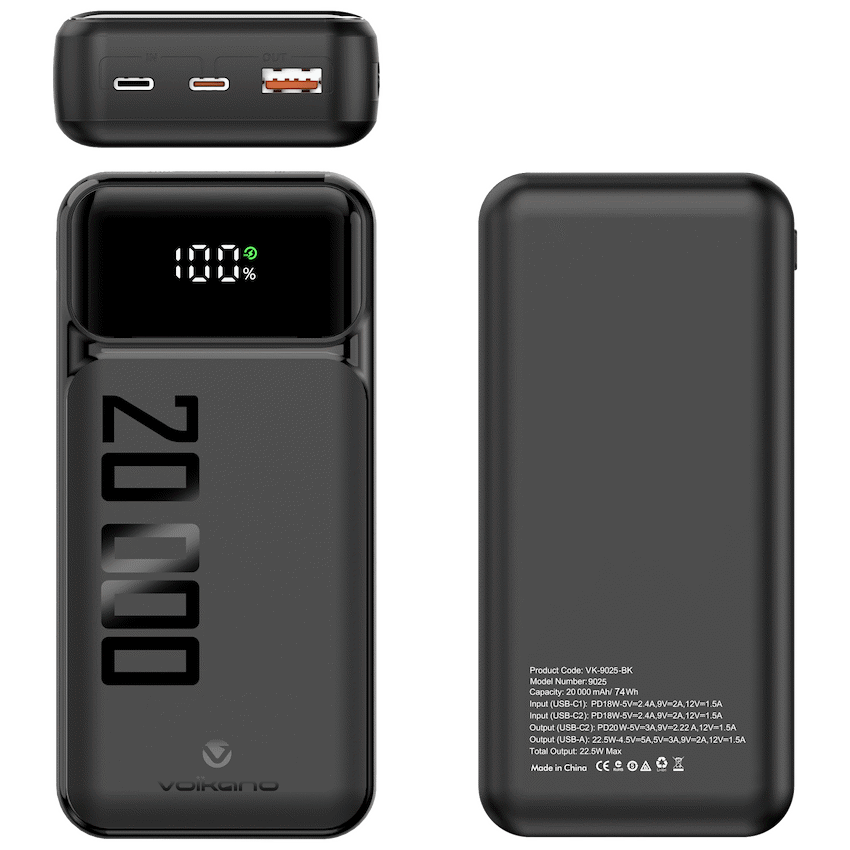 Volkano Roma Series 20000mah PD 22.5w Power Bank | VK-9025-BK