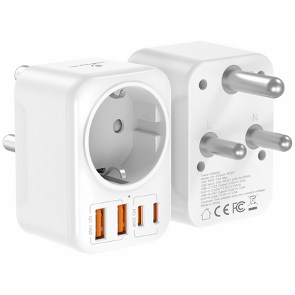 Volkano MultiVolt Series 2x USB-A + 2x USB-C adaptor SA Plug to multi travel socket 20Watt | VK-8031-WT
