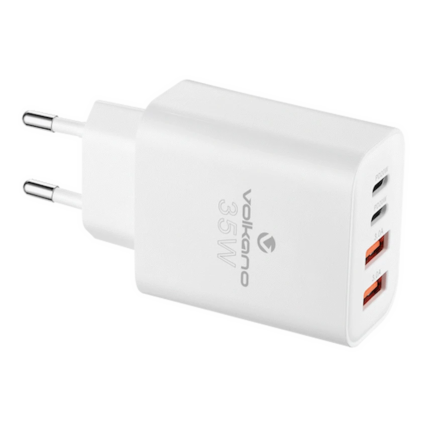 Volkano Quad Series 2x PD USB-C 2x USB-A 3a 35W Wall Charger | VK-8059-WT