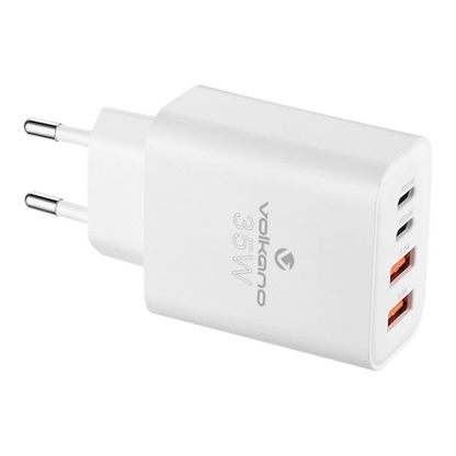 Volkano Quad Series 2x PD USB-C 2x USB-A 3a 35W Wall Charger | VK-8059-WT