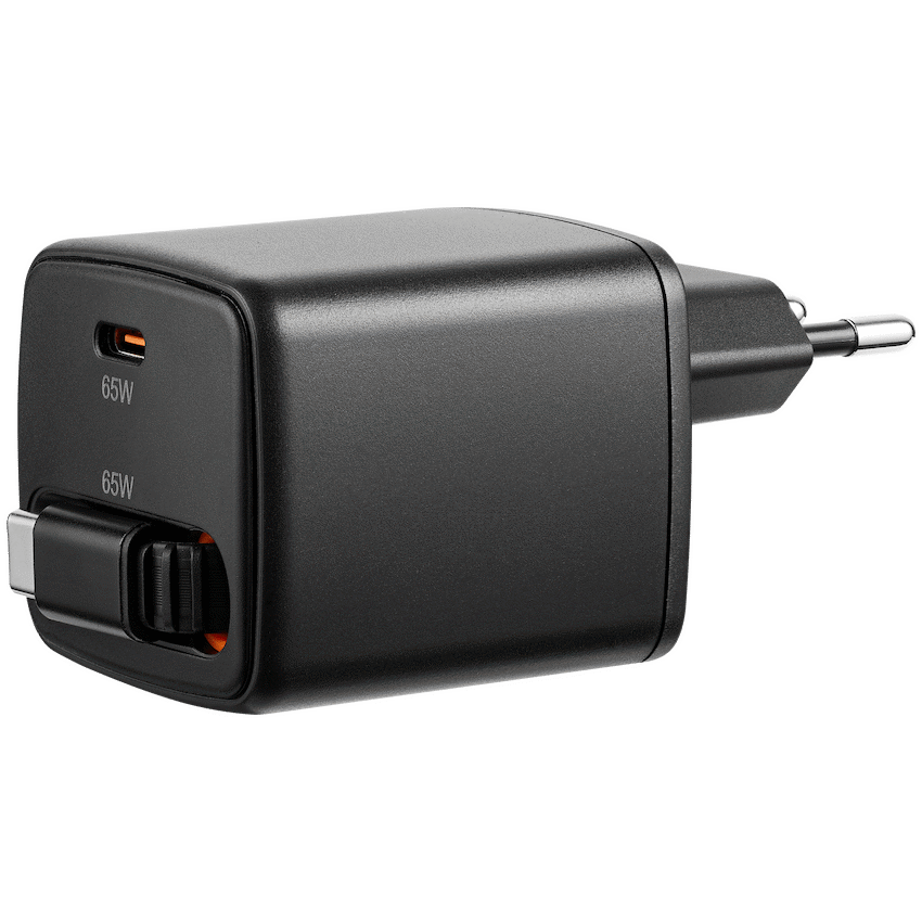 Volkano Sleek Series Fast Wall Charger 65W USB-C with Built-in Retractable 75cm Cable - Black | VK-8083-BK