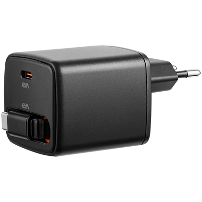 Volkano Sleek Series Fast Wall Charger 65W USB-C with Built-in Retractable 75cm Cable - Black | VK-8083-BK