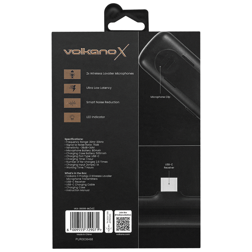 VolkanoX Prodigy 2 Series Wireless Lavalier Microphone | VKX-30006-BK[V2]