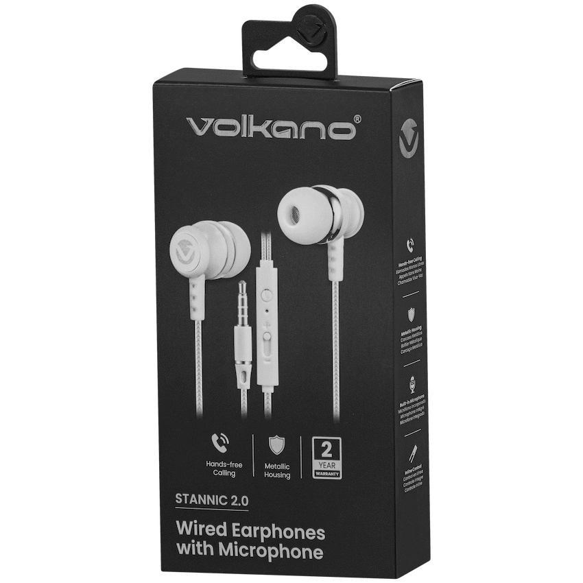 Volkano Earphones with Mic - Stannic Series - White | VSN202-WHT[V2]