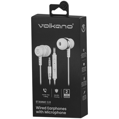 Volkano Earphones with Mic - Stannic Series - White | VSN202-WHT[V2]