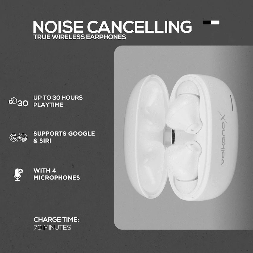 VolkanoX VXT200S Hybrid ANC TWS Earphones - White | VKX-1119-WT