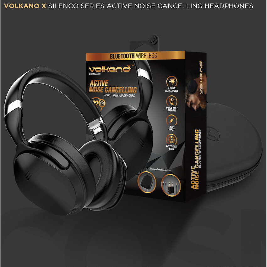 VolkanoX Silenco Series Active Noise-Cancelling Bluetooth Headphones - Black | VK-2003-BK