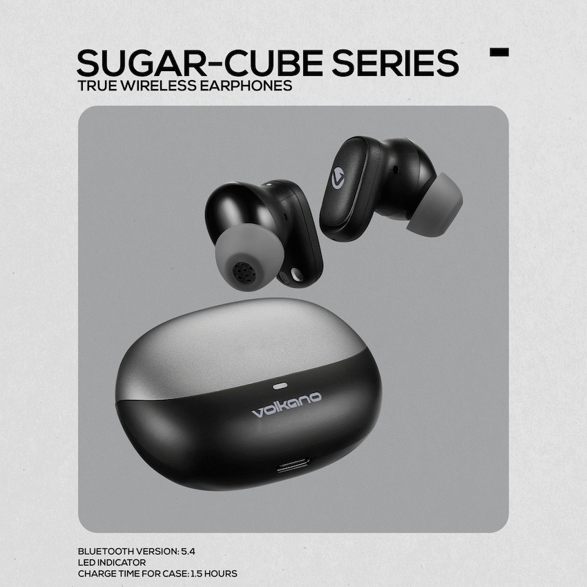 Volkano Sugar-Cube Active Noise Cancelling True Wireless Earphones - Black | VK-2222-BK