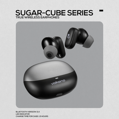 Volkano Sugar-Cube Active Noise Cancelling True Wireless Earphones - Black | VK-2222-BK