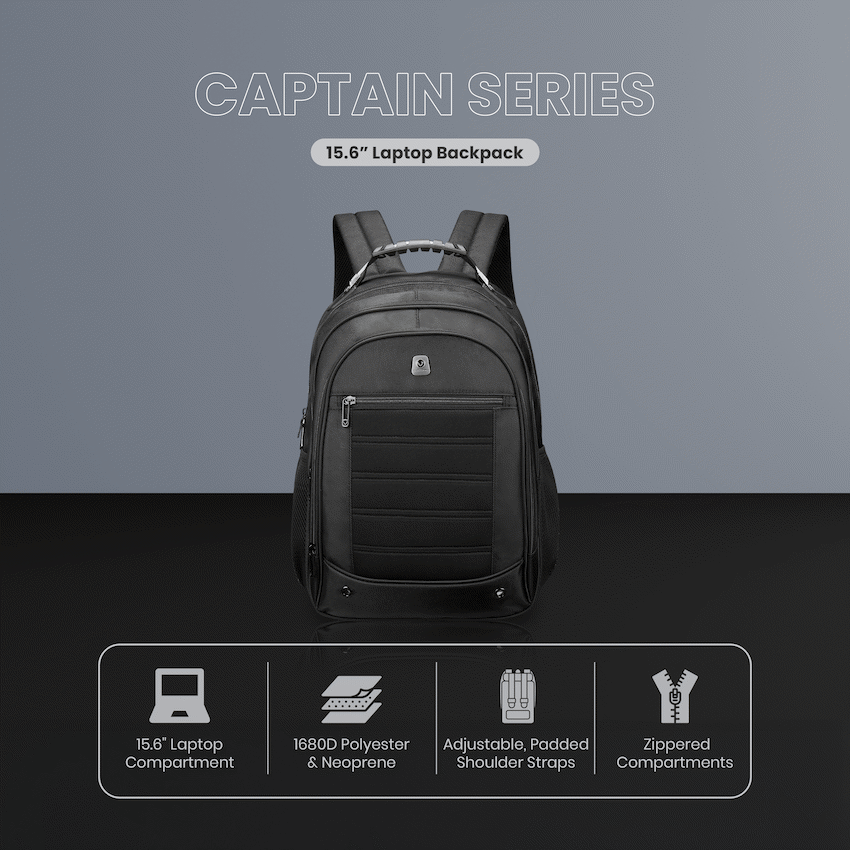 Volkano Captain 15.6" Laptop Backpack - Black | VK-9192-BK