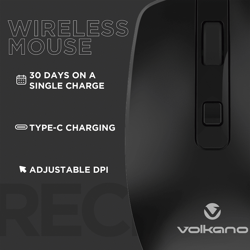 Volkano Granite Series Rechargeable Wireless Mouse - Black | VK-20196-BK