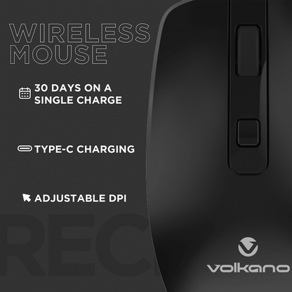 Volkano Granite Series Rechargeable Wireless Mouse - Black | VK-20196-BK