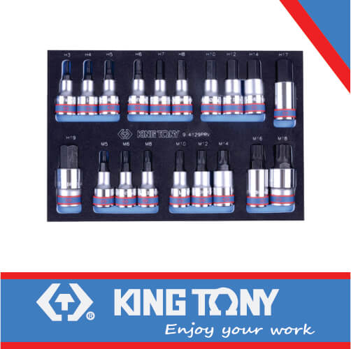 KING TONY SOCKET SET 1/2" HEX   TORX & SPLINE BITS 29PC | 9 4129PRV