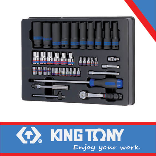 KING TONY SOCKET SET COMBINATION 40PC 1/2" STD AND IMPACT | 9 7540MR