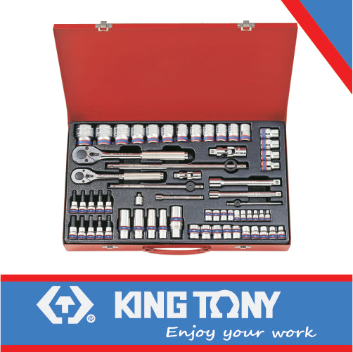 KING TONY SOCKET SET COMBINATION 1/4"   3/8" & 1/2" 62 PC | 9063MR