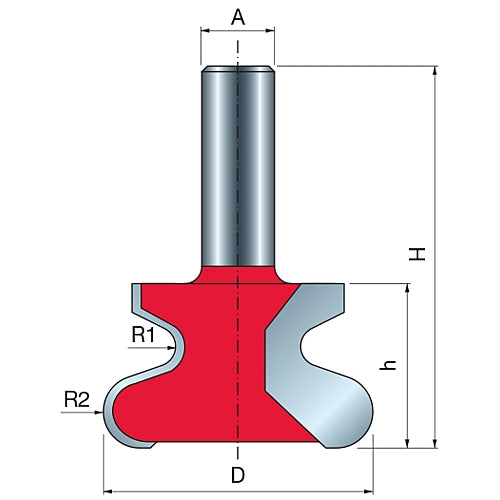 Freud Door Pull Router Bit, D-47mm x h-28.7mm x H-66.7mm x R1-3.2mm x R2-6.35mm x A-12mm | 99-00712P
