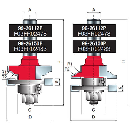 Freud Matched Profile & Scribe Router Bits, D-42.9mm x H-77mm x R1-4.5mm x R2-5.5mm x C-22mm x A-1/2" | 99-26150P