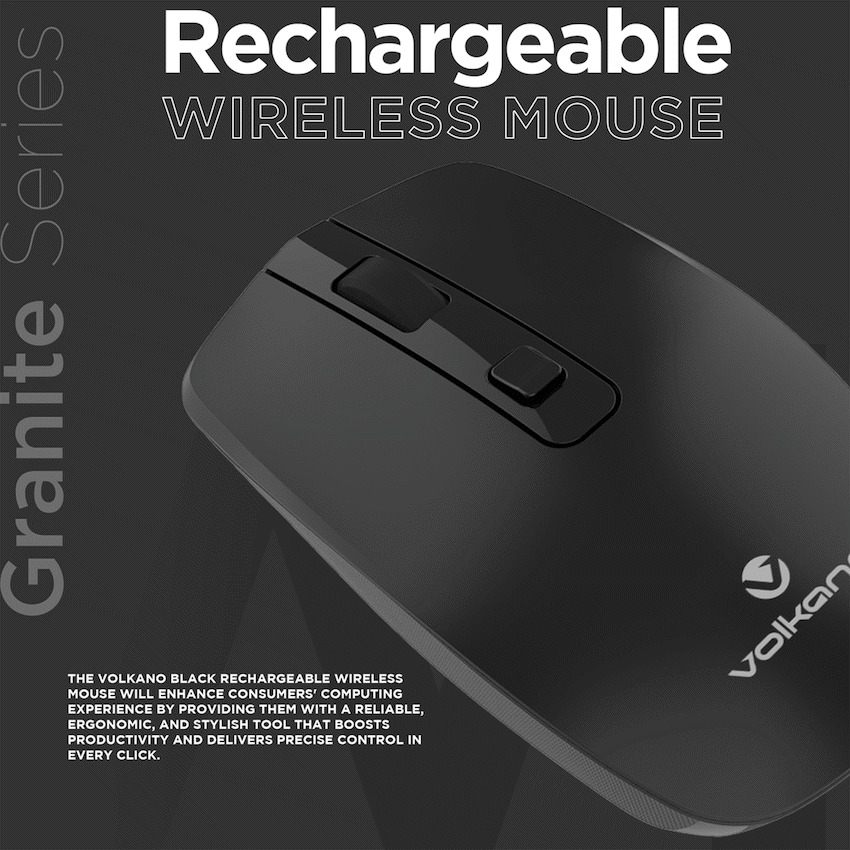 Volkano Granite Series Rechargeable Wireless Mouse - Black | VK-20196-BK