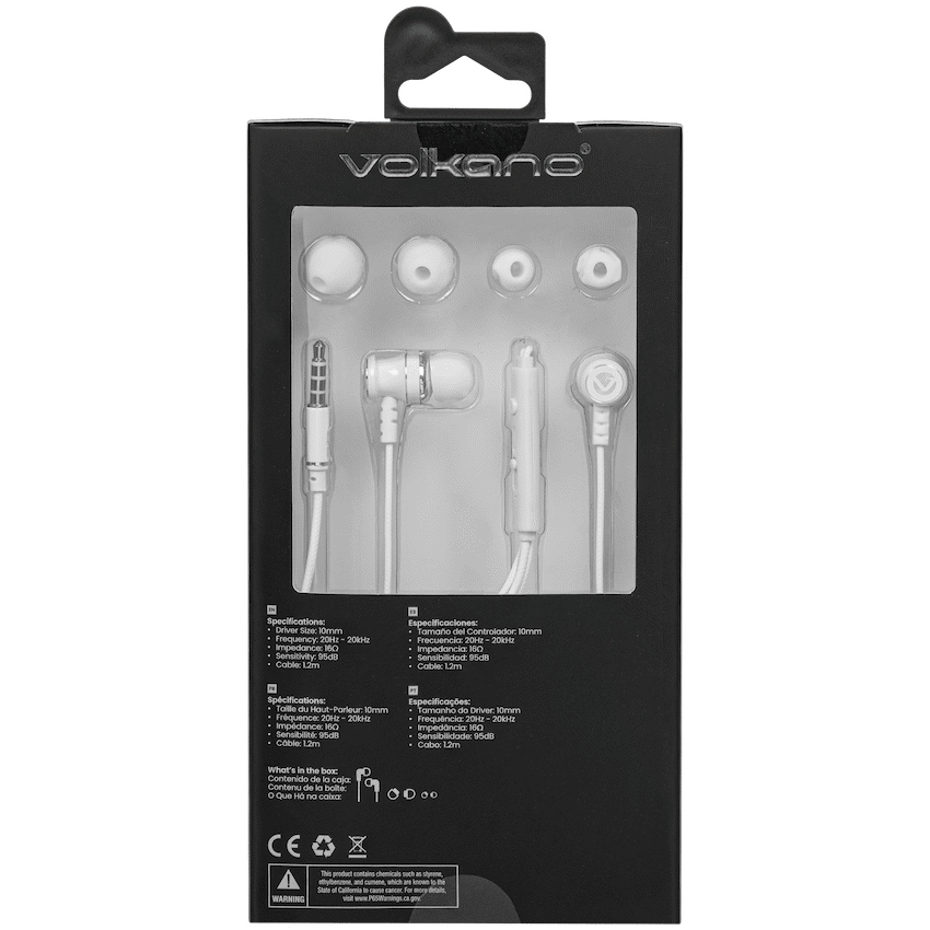 Volkano Earphones with Mic - Stannic Series - White | VSN202-WHT[V2]
