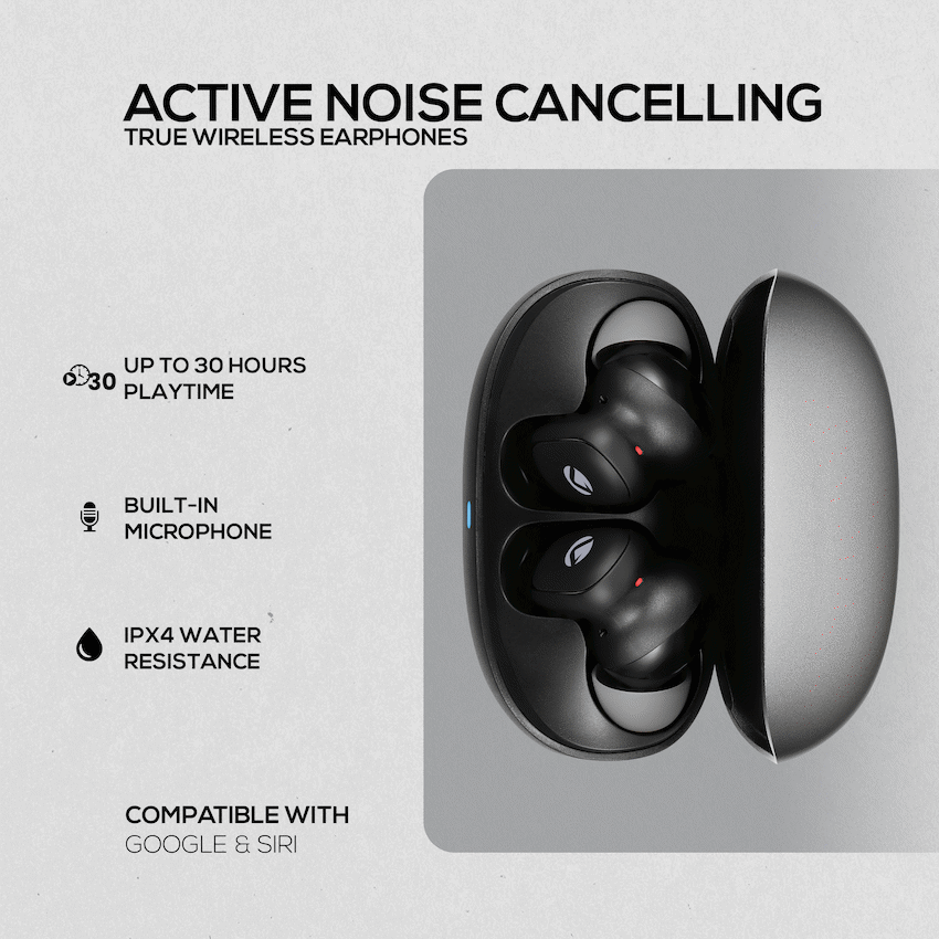 Volkano Sugar-Cube Active Noise Cancelling True Wireless Earphones - Black | VK-2222-BK