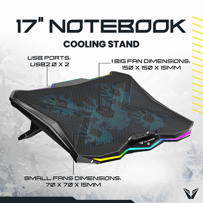 VX Gaming Boreas Series 5-Fan 17" Notebook Cooling Stand | VX-208-BK