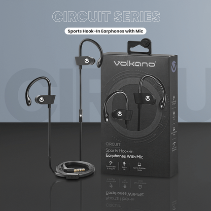 Volkano Circuit Series Sports Hook-In Earphones with Mic | VEH-001-BK