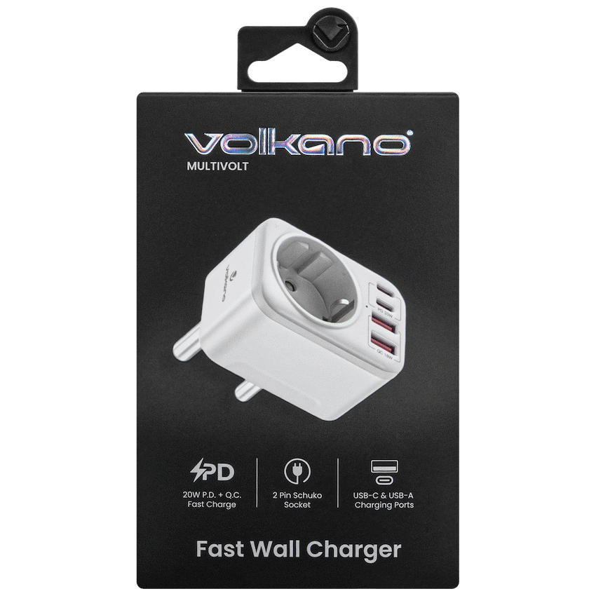 Volkano MultiVolt Series 2x USB-A + 2x USB-C adaptor SA Plug to multi travel socket 20Watt | VK-8031-WT