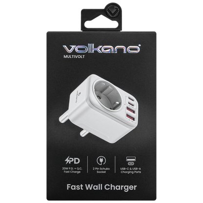 Volkano MultiVolt Series 2x USB-A + 2x USB-C adaptor SA Plug to multi travel socket 20Watt | VK-8031-WT