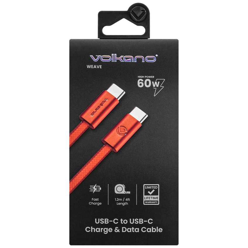 Volkano Weave Series 60w USB C to USB C 1.2m-Orange | VK-30260-OR