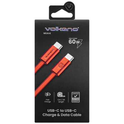 Volkano Weave Series 60w USB C to USB C 1.2m-Orange | VK-30260-OR