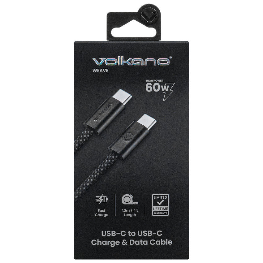 Volkano Weave Series 60w USB C to USB C 1.2m-Black | VK-30260-BK