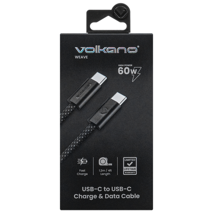 Volkano Weave Series 60w USB C to USB C 1.2m-Black | VK-30260-BK