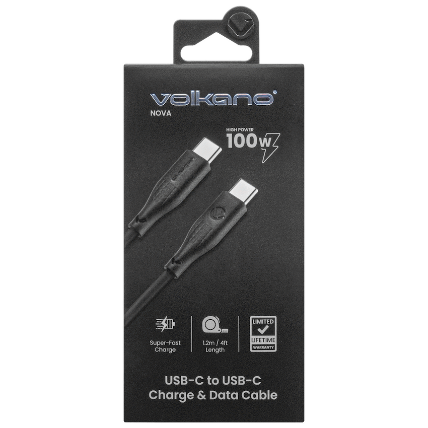 Volkano Nova Series USB C to USB C 100W 1.2m TPE cable-Black | VK-30086-BK
