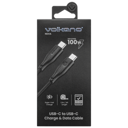 Volkano Nova Series USB C to USB C 100W 1.2m TPE cable-Black | VK-30086-BK