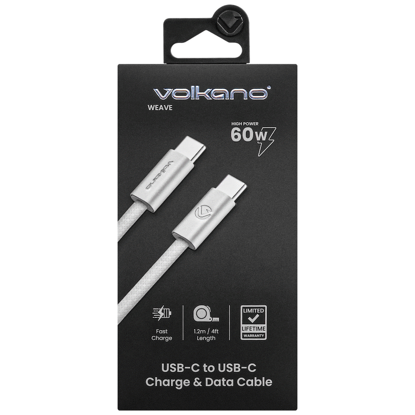 Volkano Weave Series 60w USB C to USB C 1.2m-White | VK-30260-WT