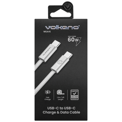 Volkano Weave Series 60w USB C to USB C 1.2m-White | VK-30260-WT