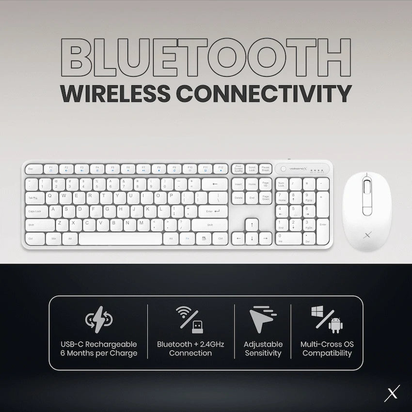 VolkanoX Garnet Bluetooth Wireless Keyboard and Mouse Combo - White | VKX-20008-WT
