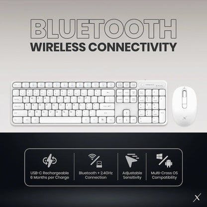 VolkanoX Garnet Bluetooth Wireless Keyboard and Mouse Combo - White | VKX-20008-WT