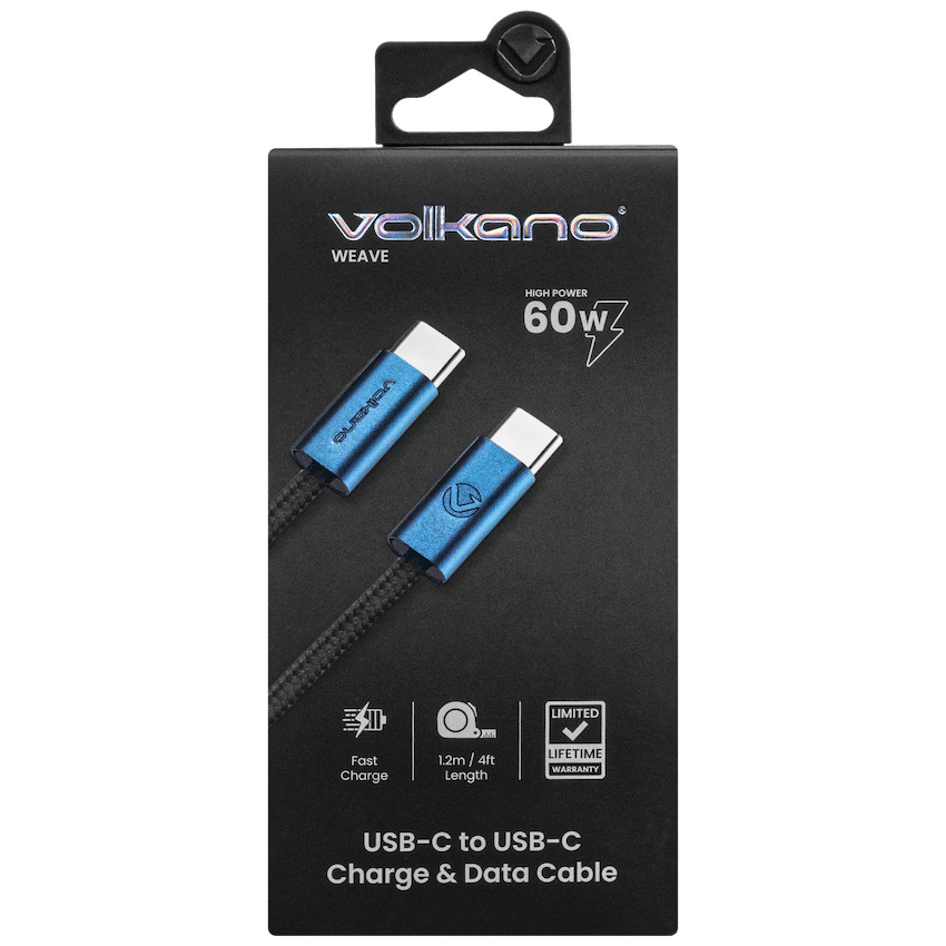 Volkano Weave Series 60w USB C to USB C 1.2m-Blue | VK-30260-BL