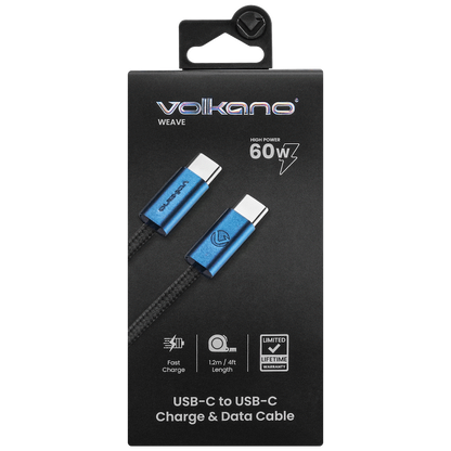 Volkano Weave Series 60w USB C to USB C 1.2m-Blue | VK-30260-BL