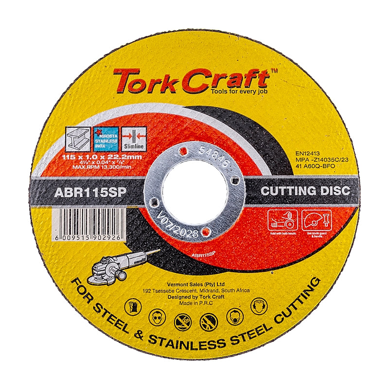 Tork Craft Metal Cutting Disc, Stainless Steel, 115 x 1.0 x 22.2mm | ABR115SP